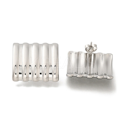 304 Stainless Steel Curved Rectangle Stud Earrings for Women EJEW-S227-54P-1