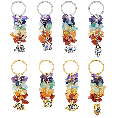 8Pcs Chakra Natural Gemstone Chip Bead Keychain KEYC-FH00054-1