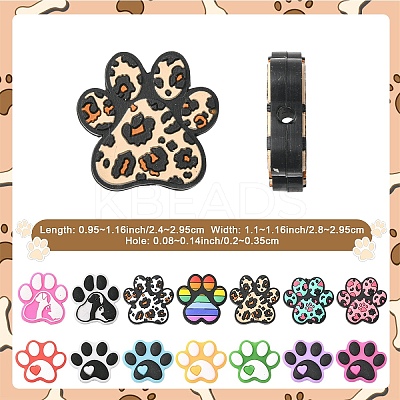 14Pcs 14 Styles Dog Paw Print Food Grade Eco-Friendly Silicone Beads SIL-YW0002-02-1