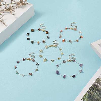 Natural Mixed Gemstone Chips Beaded Bracelet BJEW-JB09941-1