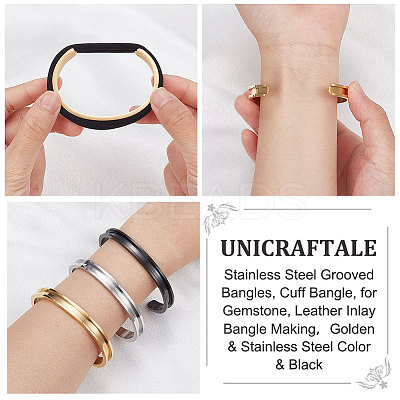 3Pcs 3 Color 304 Stainless Steel Grooved Bangles FIND-UN0002-09-1