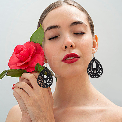 4 Pairs 4Colors Wood Dangle Earrings for Women EJEW-AN0003-93-1