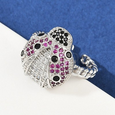 Brass Micro Pave Colorful Cubic Zirconia Cuff Rings RJEW-P155-03P-1