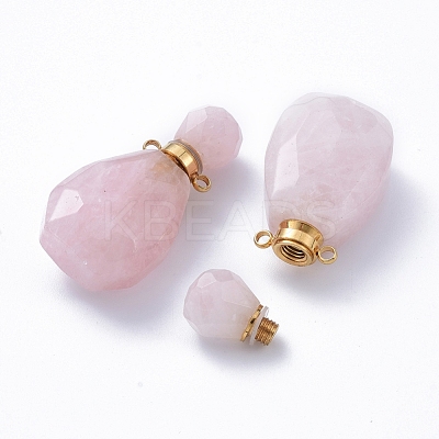 Faceted Natural Rose Quartz Openable Perfume Bottle Pendants G-E564-10B-G-1