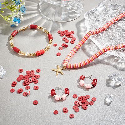 10 Strands Flat Round Handmade Polymer Clay Beads CLAY-PH0001-44N-1