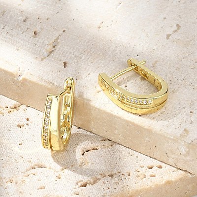 U-Shaped Brass Micro Pave Clear Cubic Zirconia Hoop Earrings EJEW-D311-024G-1
