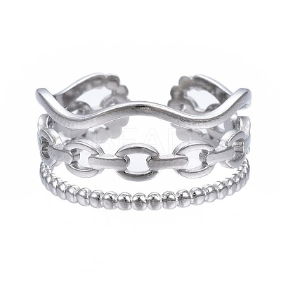 Non-Tarnish 304 Stainless Steel Cable Chain Open Cuff Ring RJEW-T023-40P-1