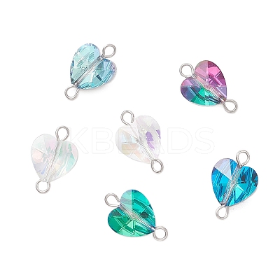 Transparent Glass Heart Links Connector Charms PALLOY-JF04197-1