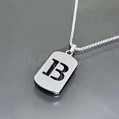 Rectangle with Laser Cut Letter 201 Stainless Steel Initial Pendant Necklaces WGA5E8C-02-1