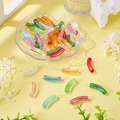 50Pcs UV Plating Transparent Rainbow Iridescent Acrylic Beads OACR-TA0004-19-1