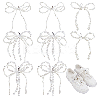 8Pcs 4 Styles Plastic Imitation Pearl Bowknot Shoe Charms AJEW-WR0002-68-1