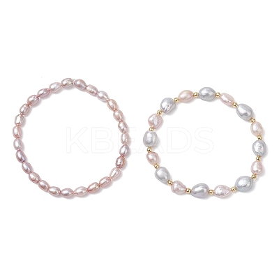2Pcs 2 Styles Natural Cultured Freshwater Pearl Beads Stretch Bracelets for Women BJEW-JB13210-1