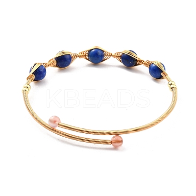 Natural Lapis Lazuli Wrapped Cuff Bangle BJEW-A122-07B-1