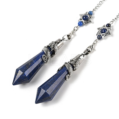Natural Lapis Lazuli Cone Dowsing Pendulum Big Pointed Pendants AJEW-Z041-01H-AS-1