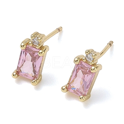 Brass Micro Pave Clear Cubic Zirconia Stud Earrings KK-CBA56EF-40G-1