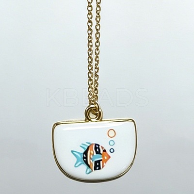 Ocean Brass Enamel Fan Pendant Necklaces for Women WGBD0BA-03-1