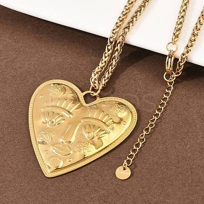 304 Stainless Steel Embossed Human Face Pendant Wheat Chain Necklaces NJEW-P430-03B-G-1