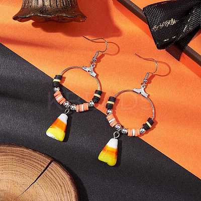Halloween Candy Corn Handmade Lampwork & Polymer Clay Dangle Earrings for Women EJEW-JE05893-01-1