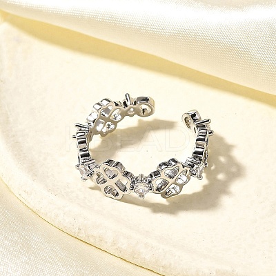 Brass Micro Pave Cubic Zirconia Cuff Rings for Women RJEW-Q008-01P-02-1
