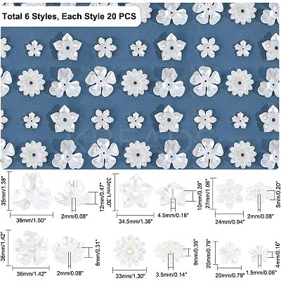 120Pcs 6 Style Flower ABS Plastic Imitation Pearl Bead Caps OACR-NB0001-41-1
