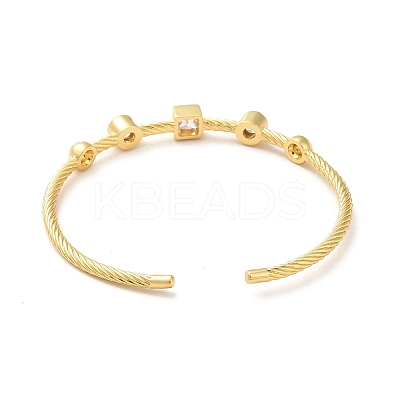 Clear Cubic Zirconia Geometry Open Cuff Bangle BJEW-M231-05G-1