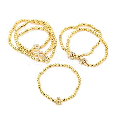 Brass Round Beads Stretch Bracelets BJEW-A034-05G-1