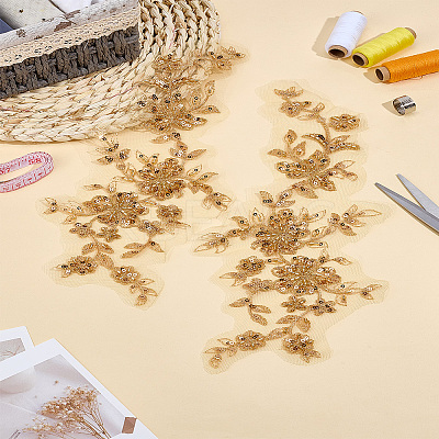 1Pair Flower Polyester Embroidery Appliques PATC-LP0001-36-1