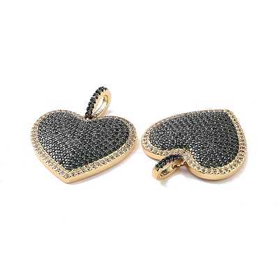Heart Brass Micro Pave Cubic Zirconia Pendants KK-G435-04G-01-1