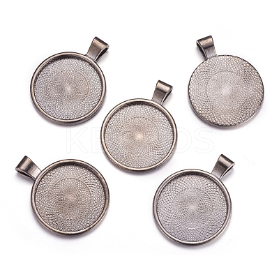 Flat Round Alloy Pendant Cabochon Settings PALLOY-A15654-B-NF-1