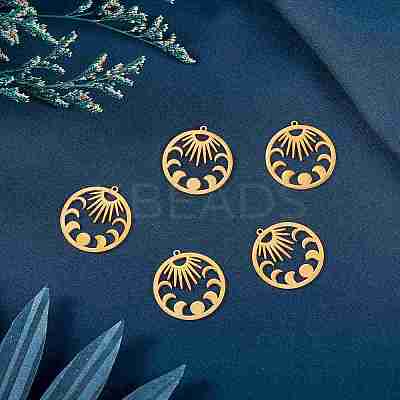 5Pcs Ion Plating(IP) 201 Stainless Steel Pendants STAS-SZ0002-07G-1