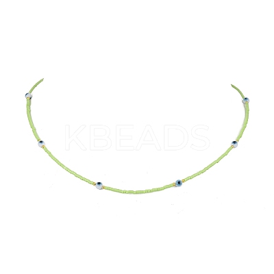 Lampwork Evil Eye & Glass Seed Beads Necklace with Real 18K Gold Plated 304 Stainless Steel Clasps NJEW-JN04597-03-1