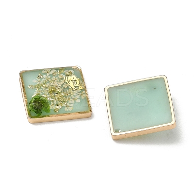 Plating Brass & Transparent Epoxy Resin & Dried Flower Pendants RE-CBAA153-05A-1