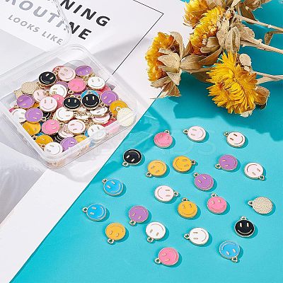 98Pcs 7 Colors Light Gold Alloy Enamel Charms ENAM-FH0001-28-1