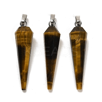 Natural Tiger Eye Pointed Pendants G-D089-01P-03-1