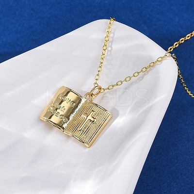 Brass Cross Bible Book Pendant Necklaces for Women Men LS-NJEW-S438-03G-1