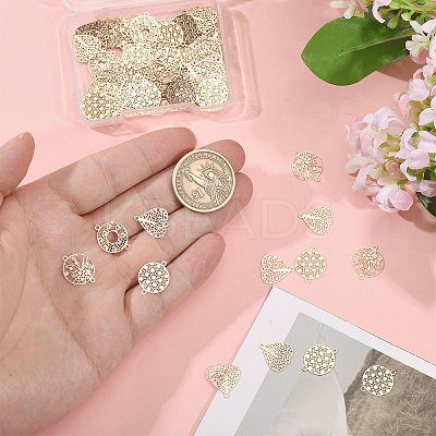 96Pcs 4 Styles Rack Plating Brass Filigree Connector Charms KK-CA0002-89-1
