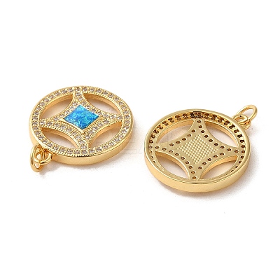 Copper Cash Brass Micro Pave Cubic Zirconia with Synthetic Opal Pendants KK-D096-08G-01-1