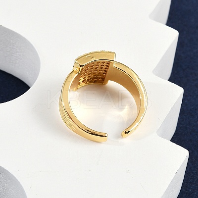Brass Micro Pave Clear Cubic Zirconia Open Cuff Rings for Women RJEW-M026-02G-03-1