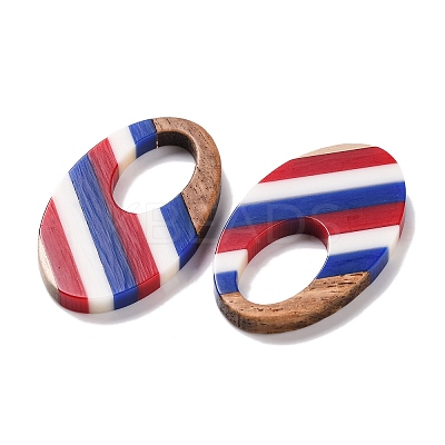 Independence Day Opaque Striped Resin & Walnut Wood Pendants RESI-U010-02M-1