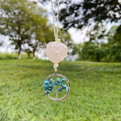 Heart Natural Rose Quartz Pendant Decoration DJEW-PW0002-22H-1