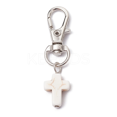 Synthetic Turquoise Cross Pendant Decorations HJEW-JM01531-02-1
