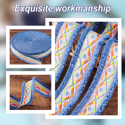 9 Yards Polyester Rhombus Jacquard Fringe Ribbon OCOR-GA0002-06A-1