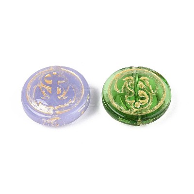 Flat Round with Sea Anchor Glass Beads GLAA-T025-63M-1