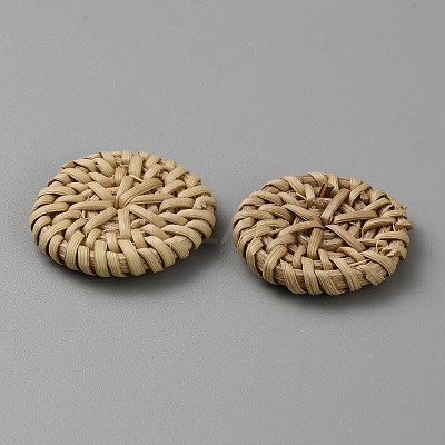 Flat Round Handmade Reed Cane/Rattan Woven Beads WOVE-CJC0001-02B-1