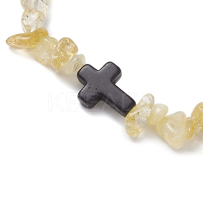Natural Citrine Chips Stretch Bracelets for Women Men BJEW-JB11341-01-1