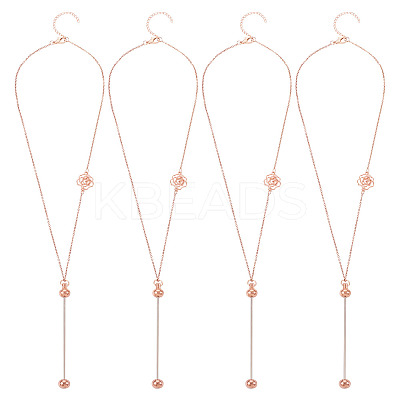 304 Stainless Steel Rose Flower Chain Necklaces NJEW-TAC0021-1
