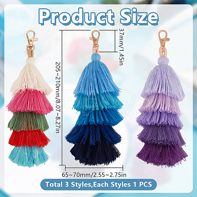 3Pcs 3 Styles Polyester Tassel Big Pendant Decorations HJEW-GO0001-16-1