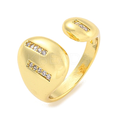 Brass Micro Pave Clear Cubic Zirconia Open Cuff Ring for Women LS-RJEW-M173-02A-G-1