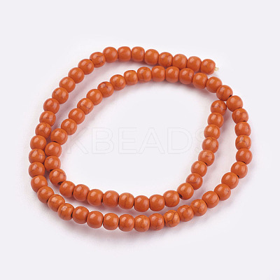 1 Strand Dyed Orange Red Round Synthetic Turquoise Beads Strands X-TURQ-G106-6mm-02G-1