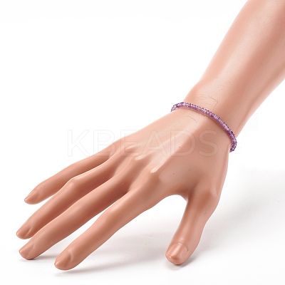 Faceted Rondelle Natural Amethyst Beads Stretch Bracelets BJEW-JB06383-02-1